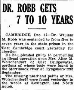 1923 news clipping with headline "Dr. Robb gets 7 to 10 years"