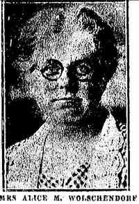 1923 newspaper clipping image of Mrs. Alice M. Woschendorf